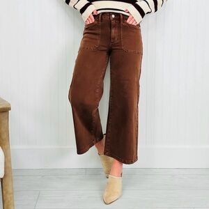 Judy Blue Chocolate Wide Leg light fray bottom Jeans